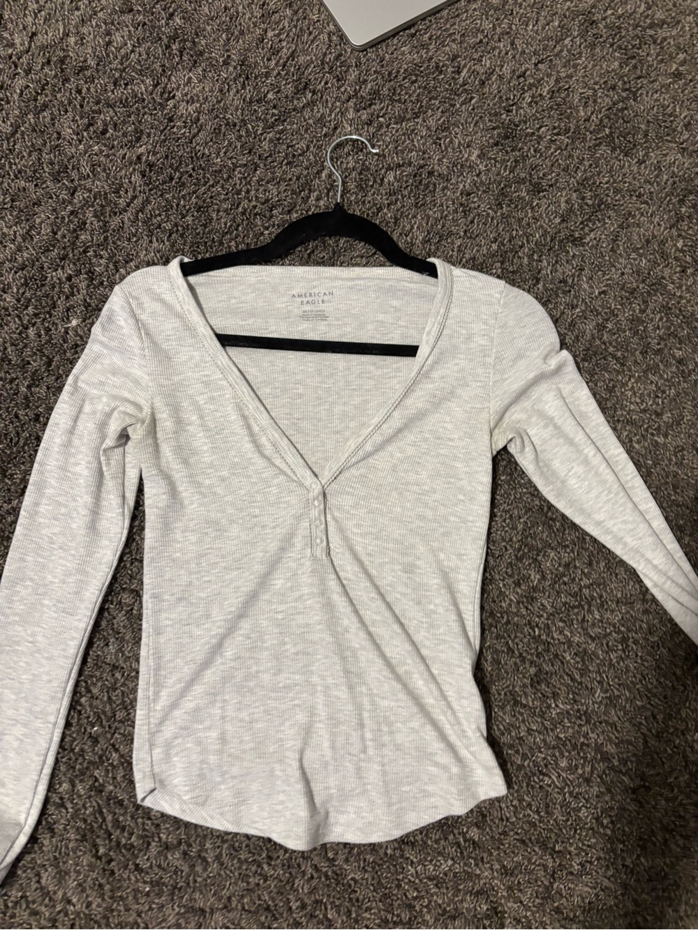 American Eagle Outfitters Light Heather Gray Long-Sleeve Henley